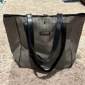 Polo Ralph Lauren Houndstooth Black and White Coated Canvas and Leather Bag Tote
